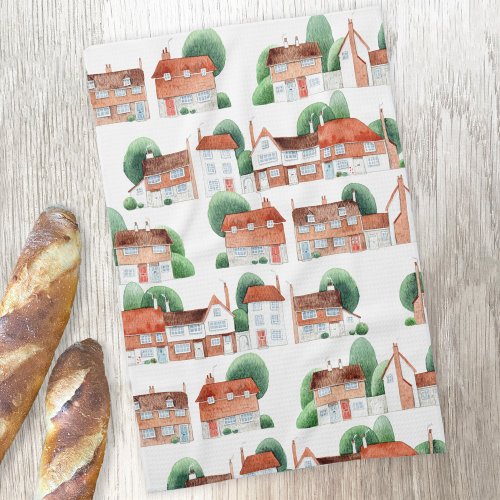 Watercolor House Home Art Kitchen Towel