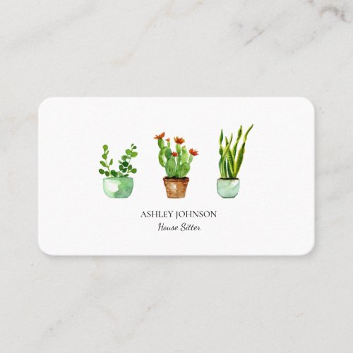 Watercolor House plant  Home sitting Business Car Business Card