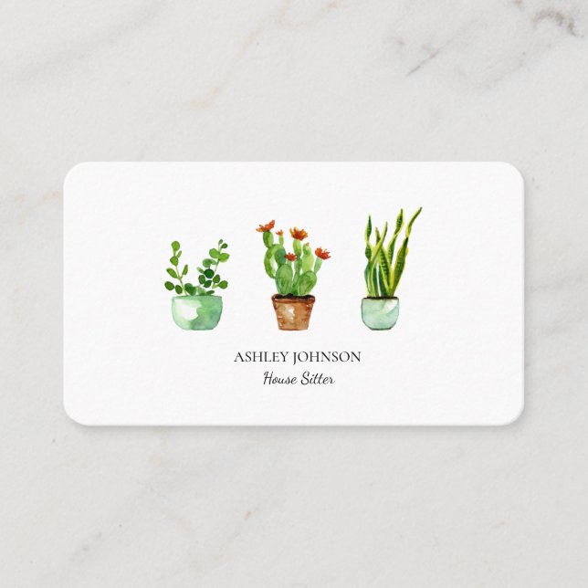 Watercolor House plant | Home sitting Business Car Card (Front)