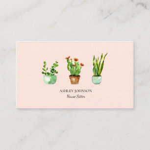 Watercolor House plant   Home sitting Business Card