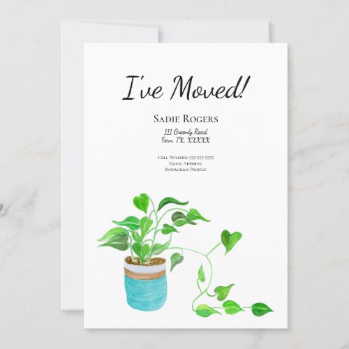 Watercolor House Plant Pothos Plant Moving Invitation