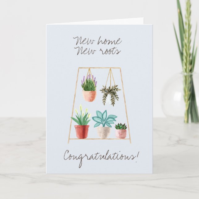 Watercolor House Plants New Home New Roots Congrat Card (Front)