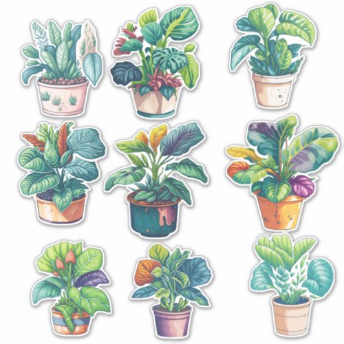 Watercolor House Potted Plants Set Sticker