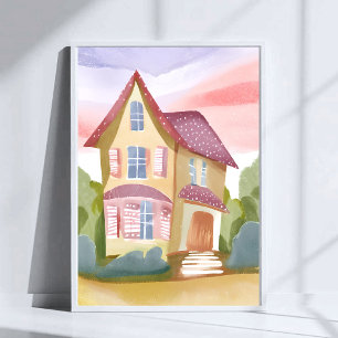 Watercolor House Pretty Painted Poster