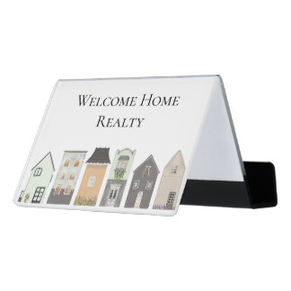 Watercolor House Real Estate Agent Business Desk Business Card Holder