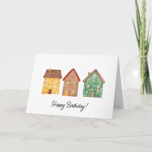 Watercolor House Real Estate Client Birthday Card (Front)
