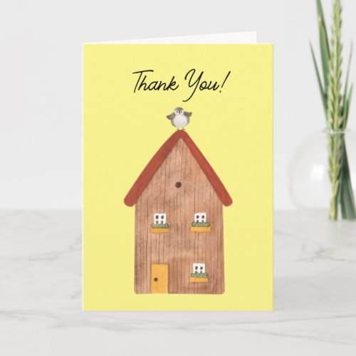 Watercolor House with Bird Client Thank You Card