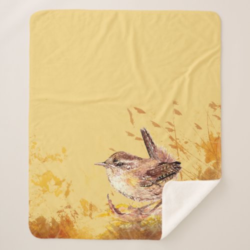 Watercolor House Wren Bird Wildlife Nature Art  Sherpa Blanket