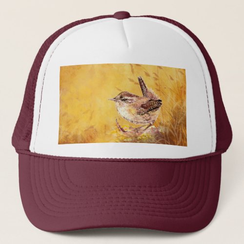 Watercolor House Wren Garden Bird Wildlife Nature  Trucker Hat