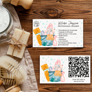 Watercolor Housekeeping Maid Cleaning Services Business Card by girly_trend at Zazzle