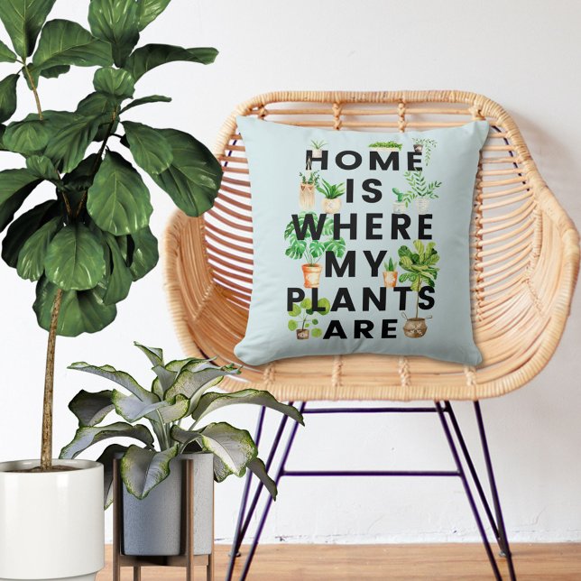 Watercolor Houseplant Gardening Quote Throw Pillow (In situ outdoor)