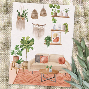 Watercolor Houseplants in Bohemian Style House Postcard