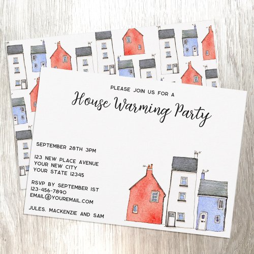 Watercolor Houses House Warming Party Invitation