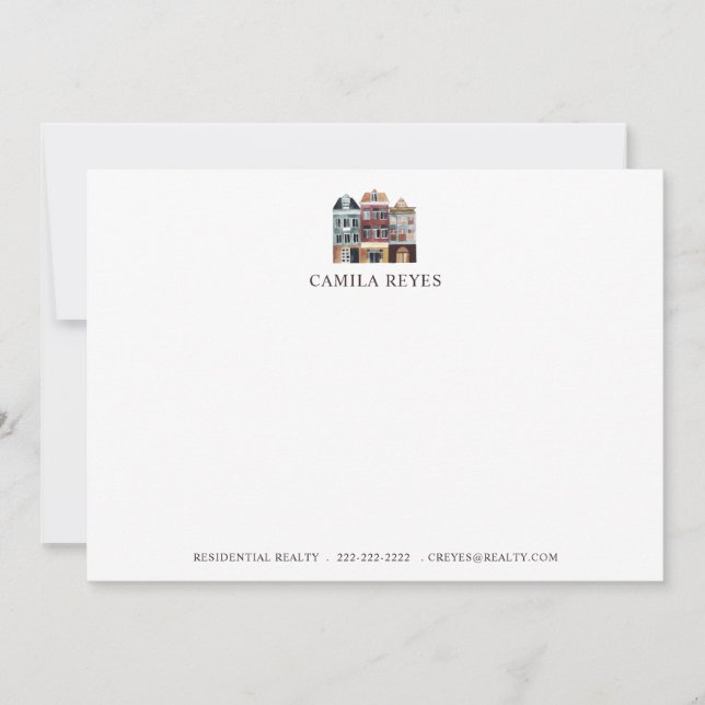 Watercolor Houses Personalized Real Estate Agent Note Card (Front)