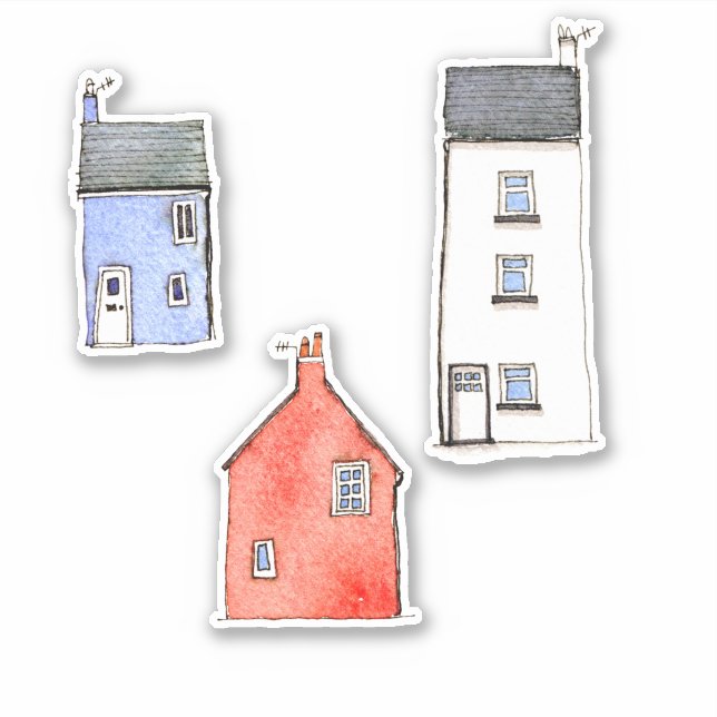 Watercolor Houses Sticker (Front)