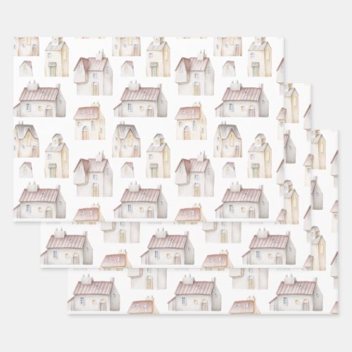 Watercolor Houses Wrapping Paper Sheets