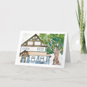Watercolor Housewarming Car Letterpress Thank You Card