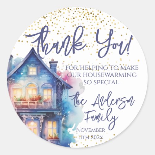 Watercolor Housewarming Party Favor Classic Round Sticker