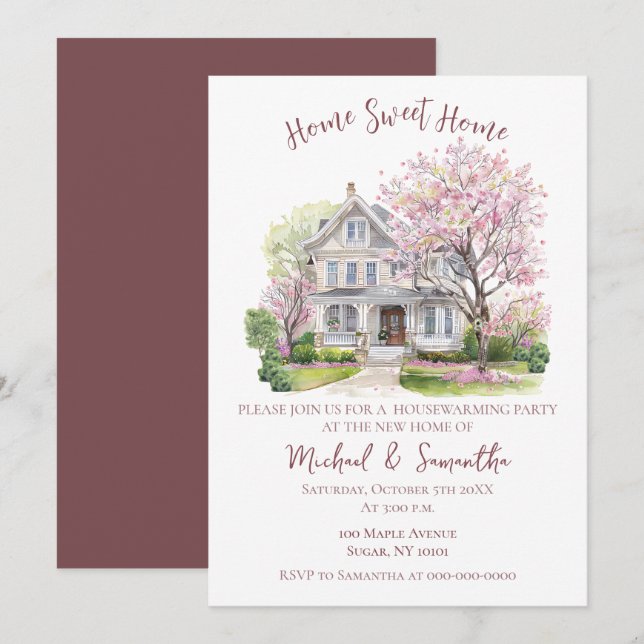 Watercolor Housewarming Party, Home Sweet Home Invitation (Front/Back)