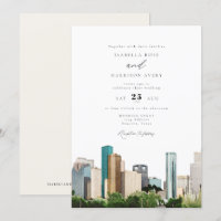 Watercolor Houston Texas City Skyline Wedding
