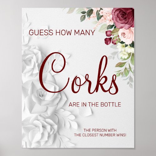 Watercolor  How many Corks bridal shower game sign