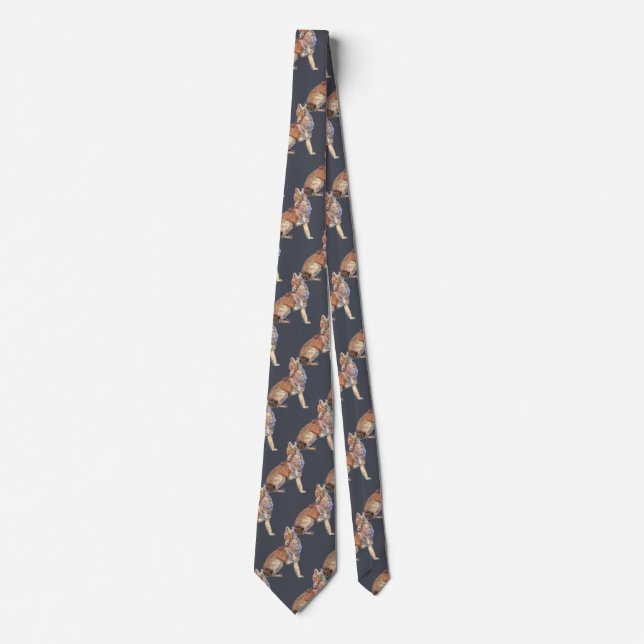 Watercolor Howling Coyote Brown Steel Blue Grey Neck Tie (Front)