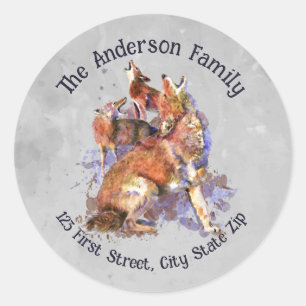 Watercolor Howling Coyote Pack Wildlife Animal Art Classic Round Sticker