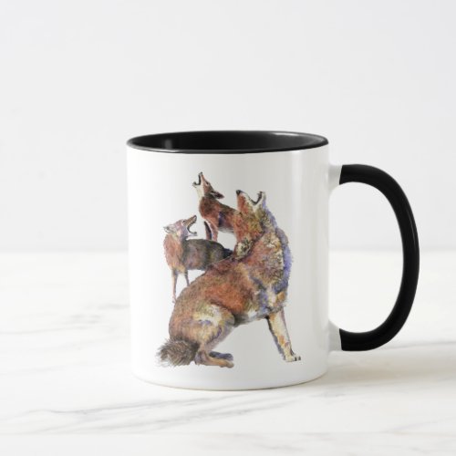 Watercolor Howling Coyotes Animal Nature Art Mug