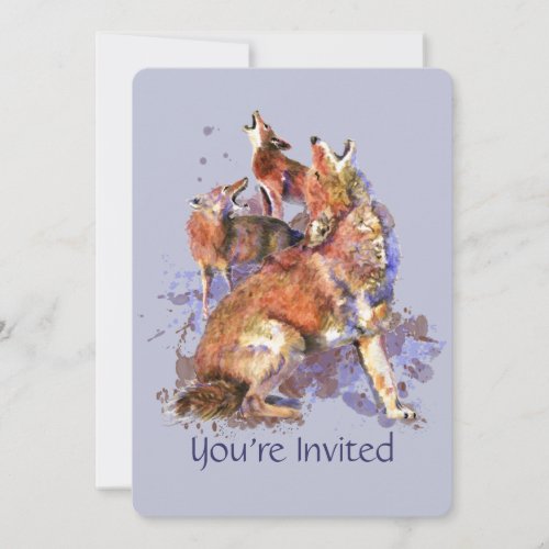 Watercolor Howling good Coyote Birthday Party Invi Invitation
