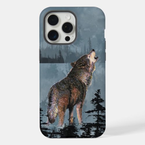 Watercolor Howling Wolf Wildlife Nature Animal Art iPhone 15 Pro Max Case