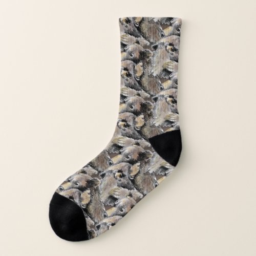 Watercolor Hugging Bears Animals Grey Brown Socks