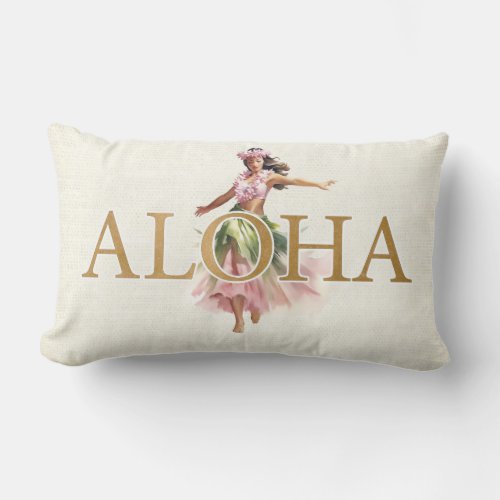 Watercolor Hula Dancer Gold Aloha Hawaiian T_Shirt Lumbar Pillow