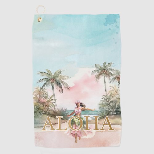 Watercolor Hula Girl Aloha Hawaii Golf Towel