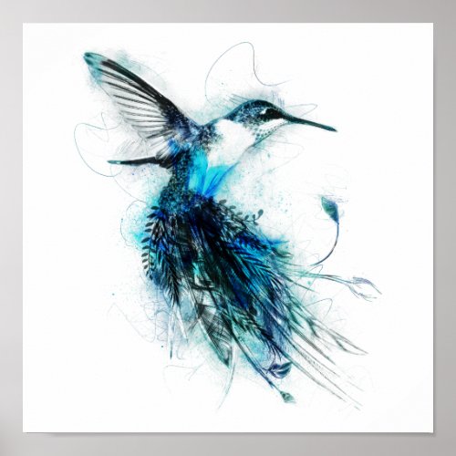 Watercolor Humming Bird Feather Tail Poster