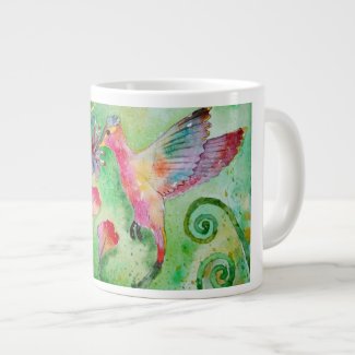 Watercolor Humming Bird Flowers Jumbo Mug