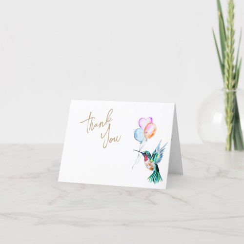 Watercolor Hummingbird and Balloons Baby Shower Thank You Card