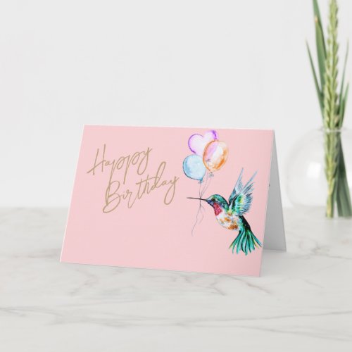 Watercolor Hummingbird and Balloons Birthday Card