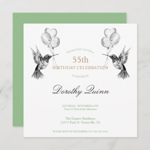 Watercolor Hummingbird and Balloons Birthday Invitation