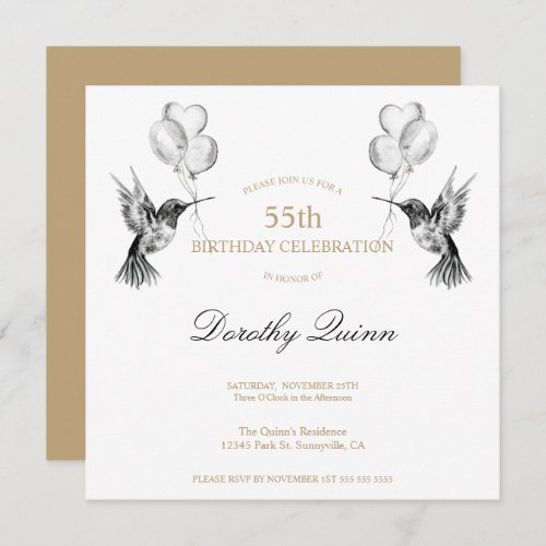 Watercolor Hummingbird and Balloons Birthday Invitation