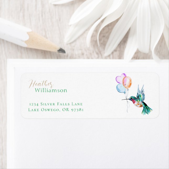 Watercolor Hummingbird and Balloons Label (Insitu)