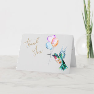 Watercolor Hummingbird and Balloons Thank You Card