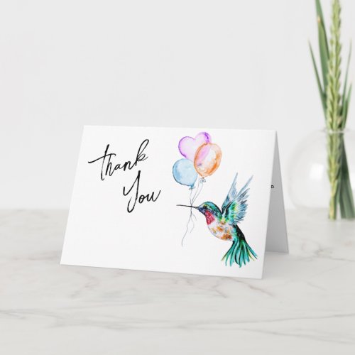 Watercolor Hummingbird and Balloons Thank You Card
