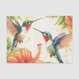 Watercolor Hummingbird and Flowers Design Tissue Paper