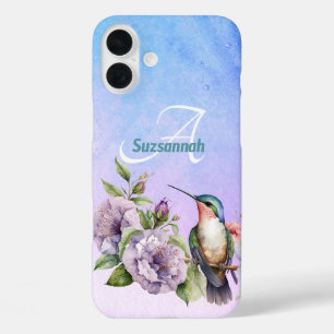 Watercolor Hummingbird and Flowers Personalized  iPhone 16 Plus Case