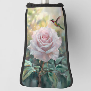 Watercolor Hummingbird and Pink Rose Golf Head Cover