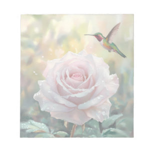 Watercolor Hummingbird and Pink Rose Notepad