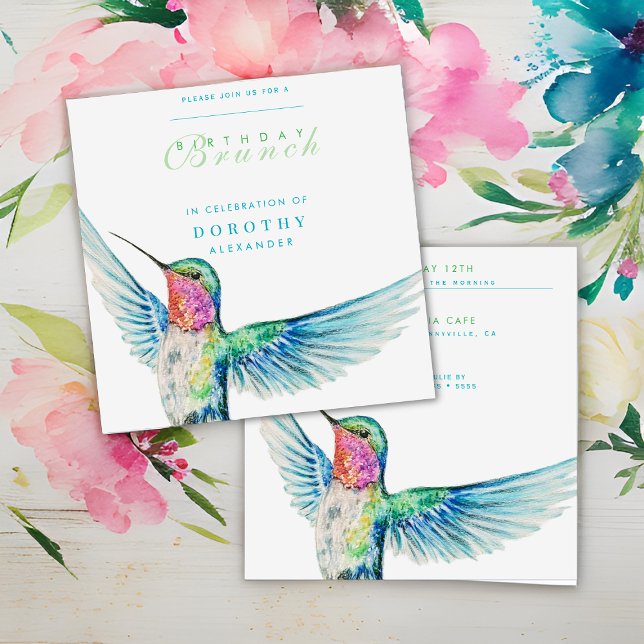 Watercolor Hummingbird ANY Birthday Brunch Invitation (Creator Uploaded)