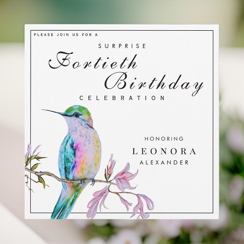 Watercolor Hummingbird ANY Surprise Birthday Party Invitation