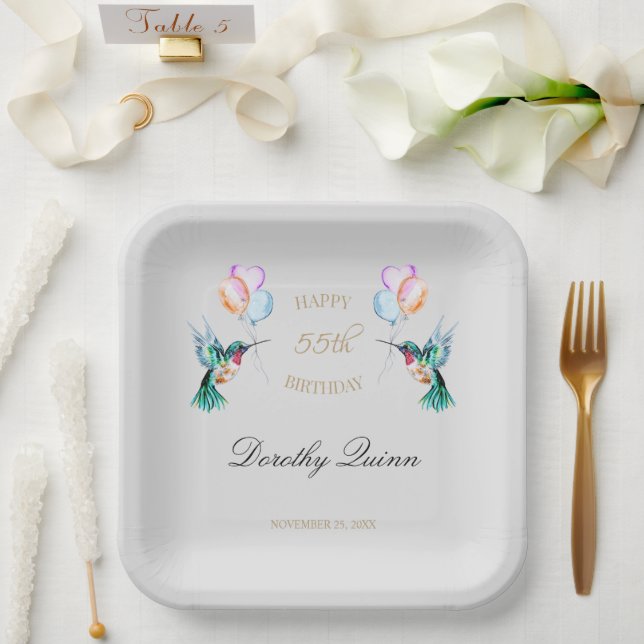Watercolor Hummingbird Balloon Birthday Party Paper Plates (Wedding)