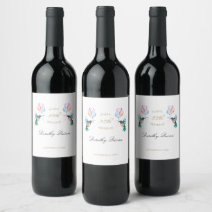Watercolor Hummingbird Balloon Birthday Party Wine Label